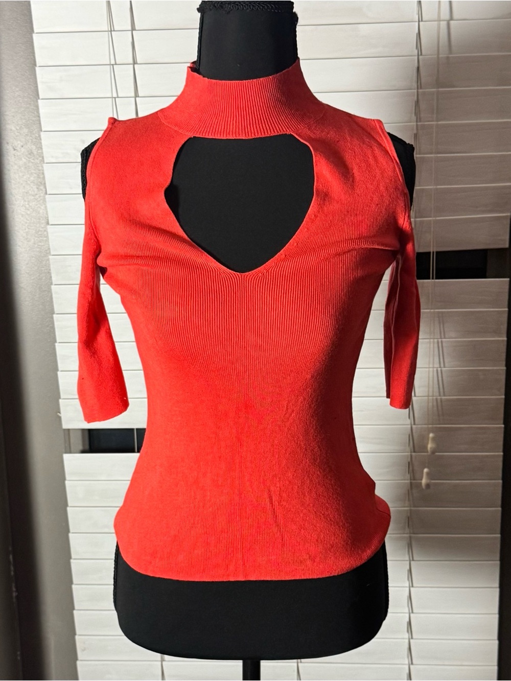 Express Red Cutout Shoulder Ribbed Knit Top, Size SP, NWOT